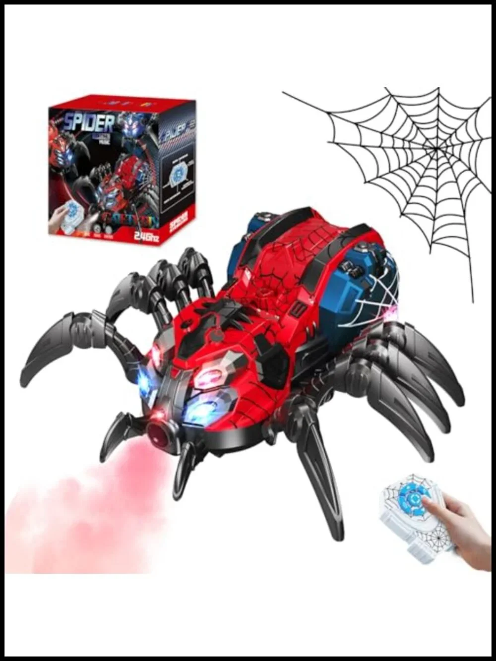Remote Control Spider Robot Toy with 2.4GHz Controller, Spray Mist, LED Lights,